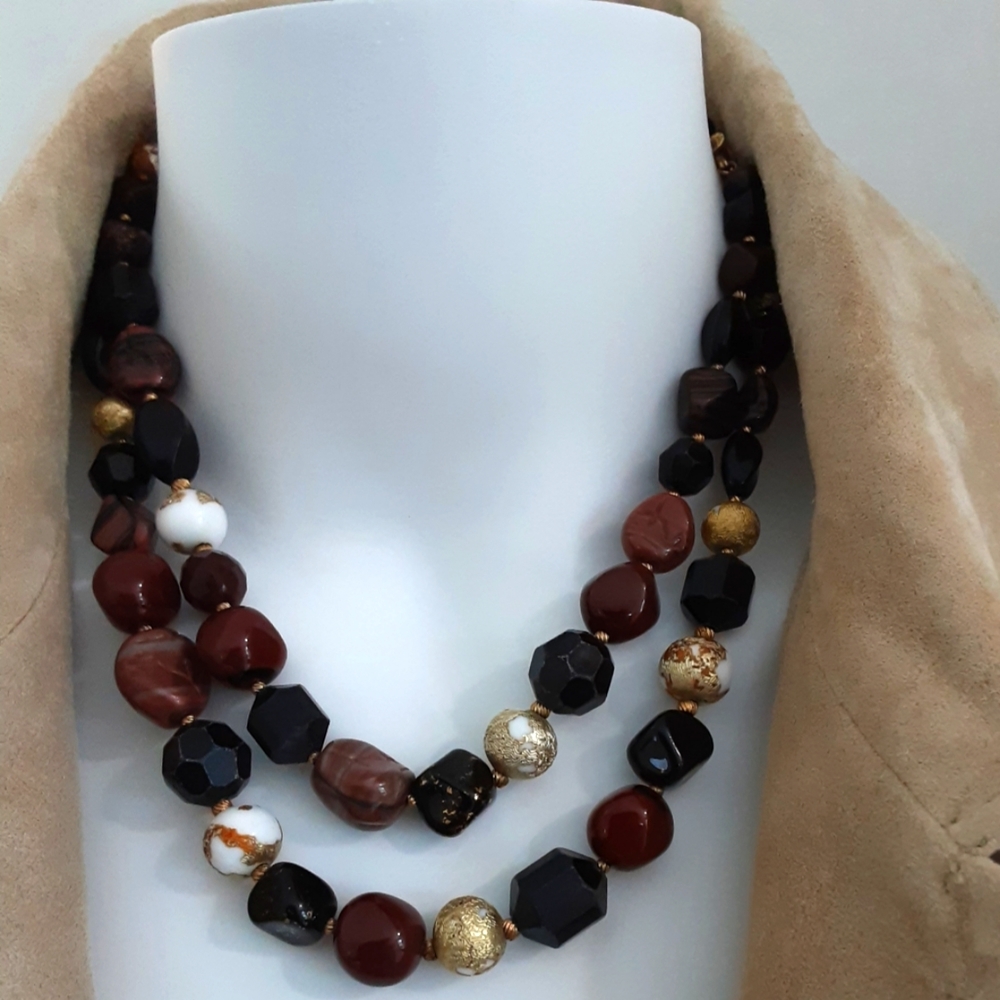 VTG SIGNED HATTIE CARNEGIE AMBER GLASS BEADED DOUBLE STRAND NECKLACE 17.… - Picture 2 of 8